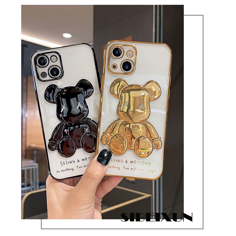 IPHONE Casing Ponsel Beruang Kekerasan Lensa Perlindungan Inovatif Dan Sederhana Untuk Iphone14 13 12 11 Pro Max X XS Max Xr7 8 Plus Tpu Shockproof Penutup Belakang