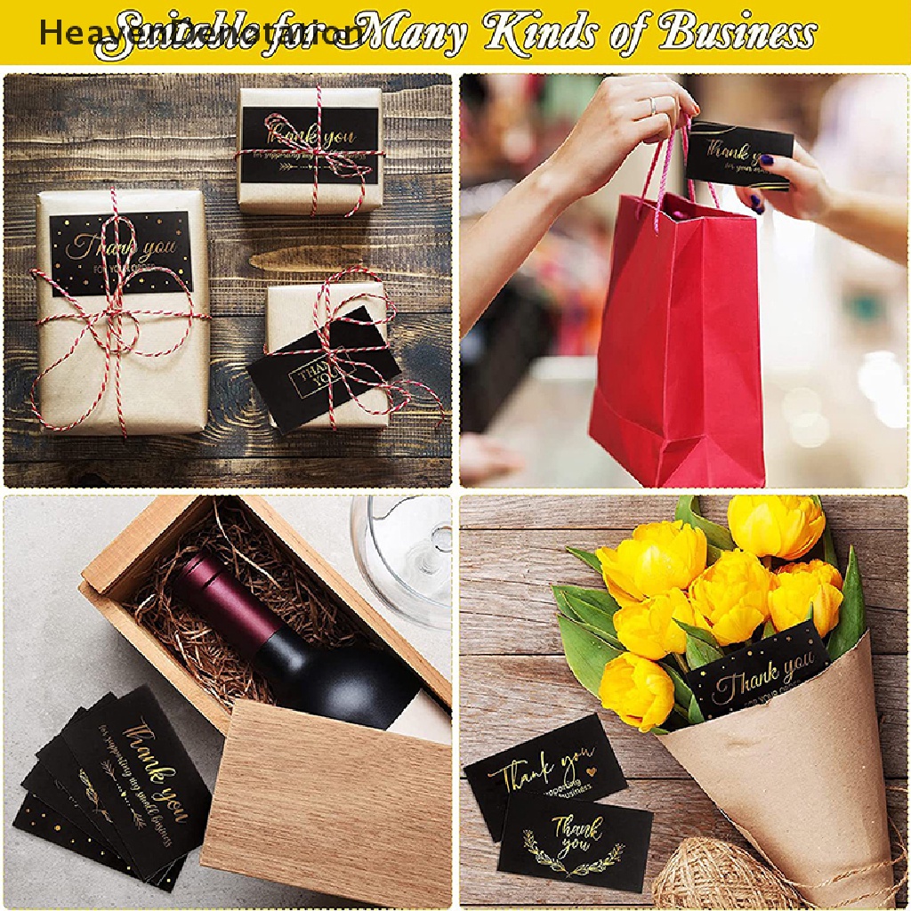 [HeavenDenotation] 50pcs Hitam Terima Kasih Untuk Pesanan Anda Kartu Nama Gift Business Greeg Card HDV