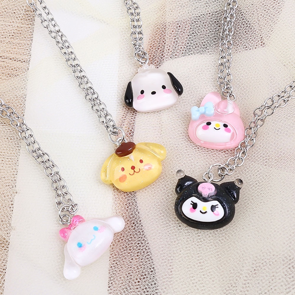 Kartun Liontin Kalung Pasangan Kalung Rantai Tulang Selangka Yang Manis Populer Perhiasan Aksesoris Hewan Kecil Yang Lucu Kalung Elegan Sanrio Kuromi Melody Pacha Dog Choker Necklace