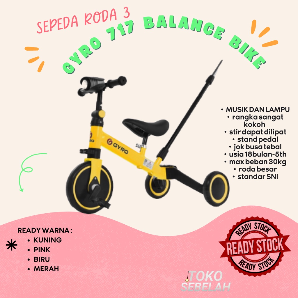 Sepeda Anak 3 Roda 3in1 / Balance Bike Ride Roda Tiga GY 717 - Kuning