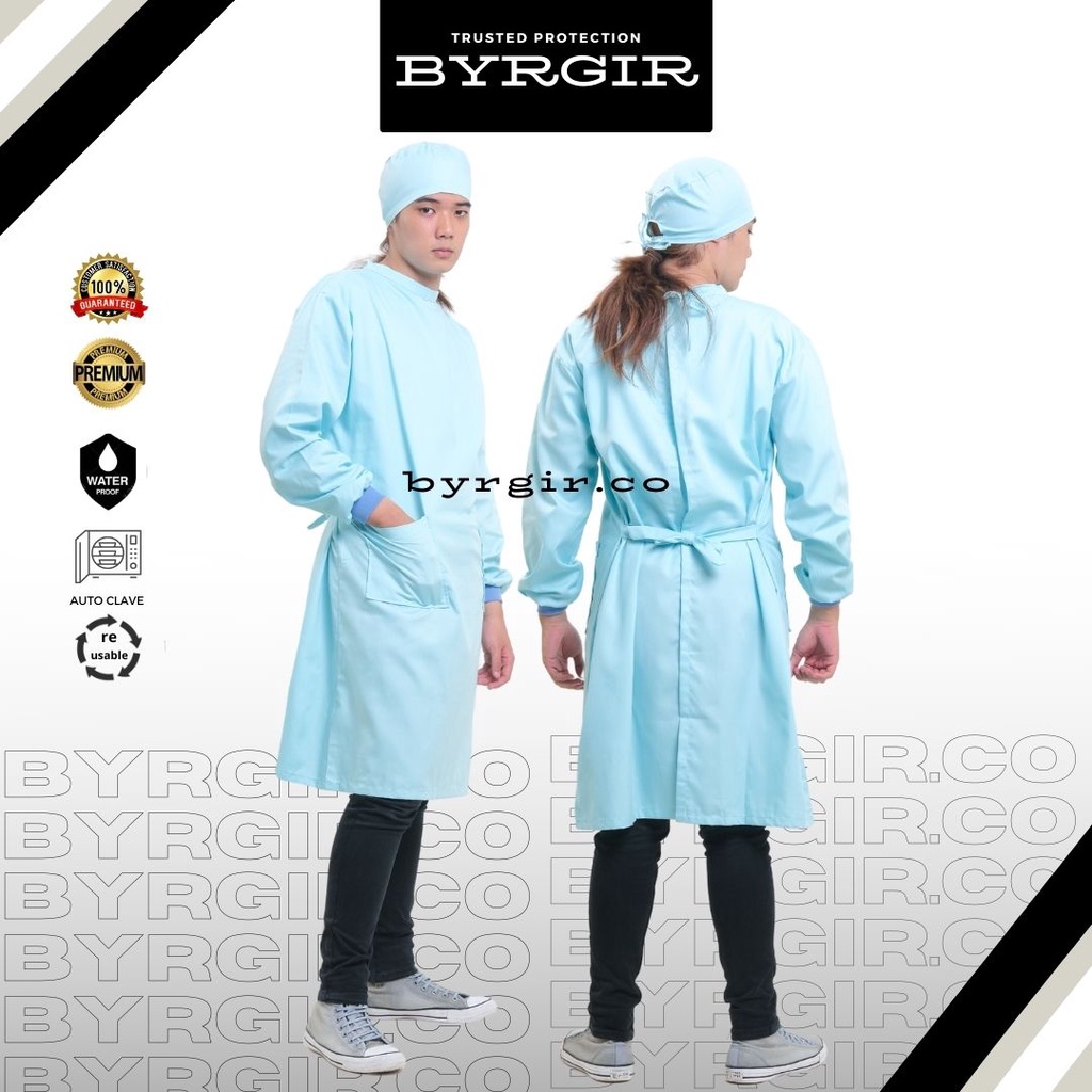 BYRGIR  Surgical Gown Baju Gaun Operasi Katun Oxford Waterproof APD Perawat Rumah Sakit