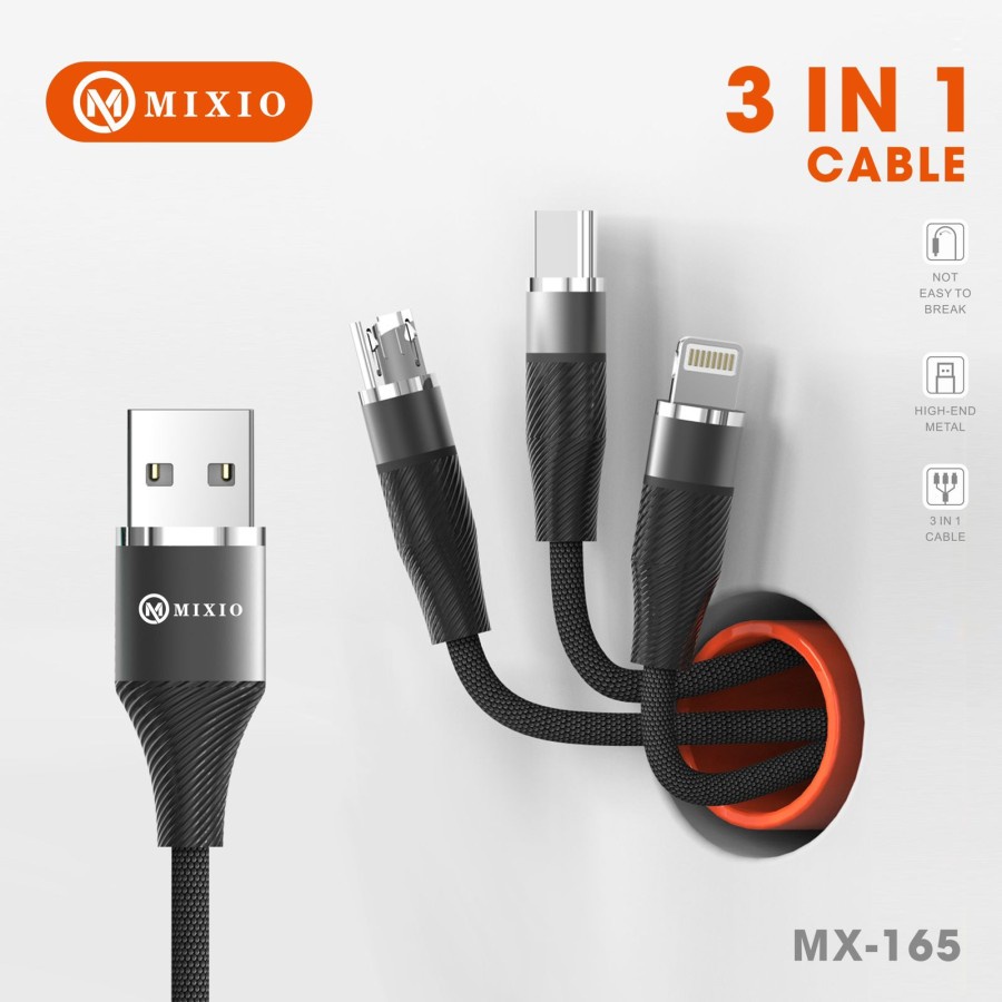 MIXIO MX-165 USB Cable 3in1 Cable 1.2M 5A Quick Charging