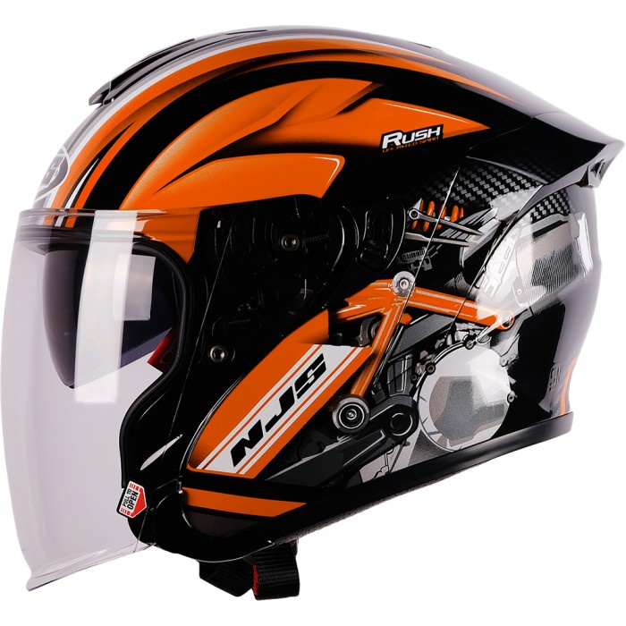 Terlaris Njs Kairoz Dv Rush Hitam - Orange Fluo Gloss/Doff - Helm Half Face