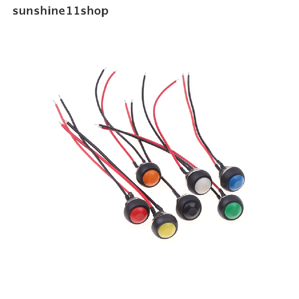 Sho 12mm Momentary Push Button Switch Saklar Bulat Mini Tahan Air 1A DC12V SPST NO 2Pin Dengan Kabel Pra-Solder N