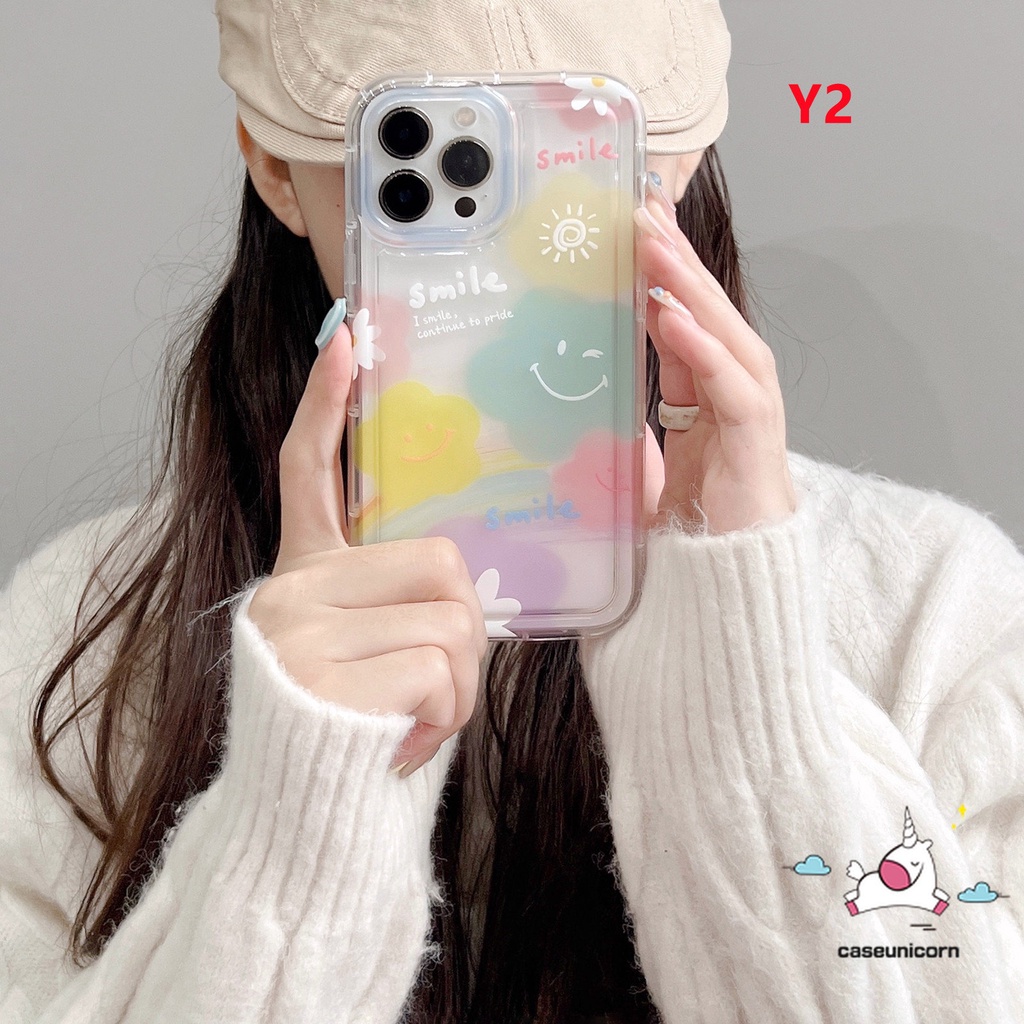 Compatible For iPhone 11 14 13 12 Pro Max 7 8 6 6S Plus XR X XS MAX Ins Korea Lucu Senyum Segar Cat Air Bunga Awan Cinta Hati Lembut TPU Penutup Belakang Shockproof Airbag Case