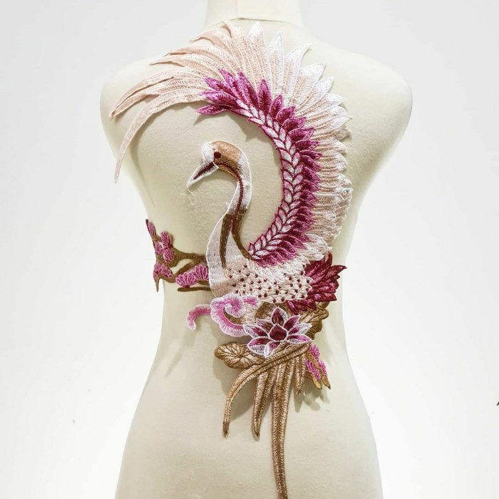 bordir burung angsa/bordir swan/aplikasi bordir - Pink