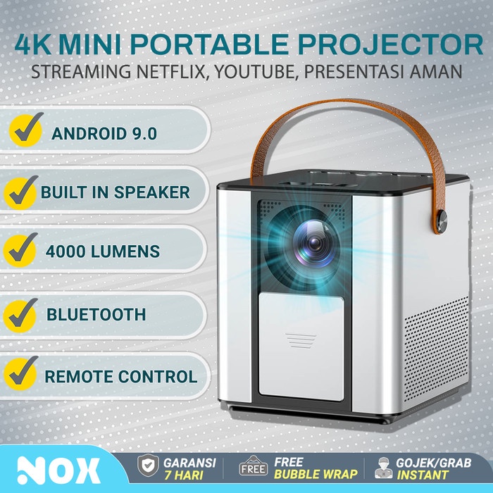 

[[JNT COD]] 4K Smart Android Mini LED Portable Projector 4000 Lumens 1080p WIFI - Silver