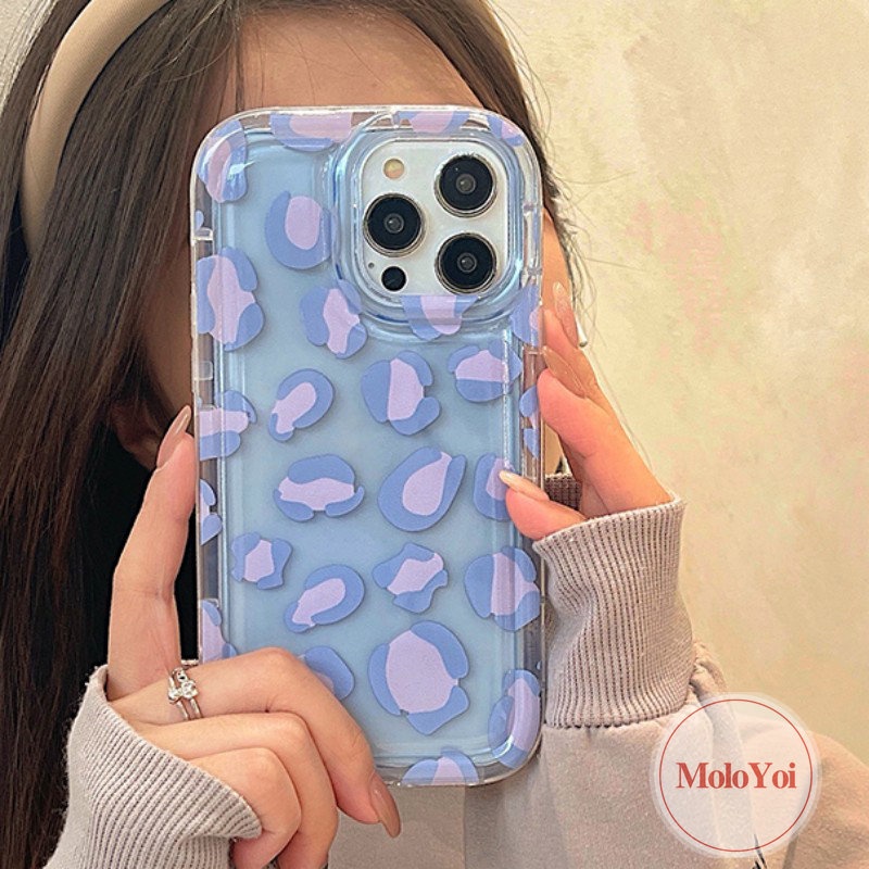 IPHONE Casing Ponsel Kompatibel Untuk Iphone11 14 13 12 Pro MAX X XS MAX XR 6 6S 78 Plus SE 2020 Ins Ungu Leopard Print Kamera Perlindungan Shockproof Airbag Lembut TPU Case Cover