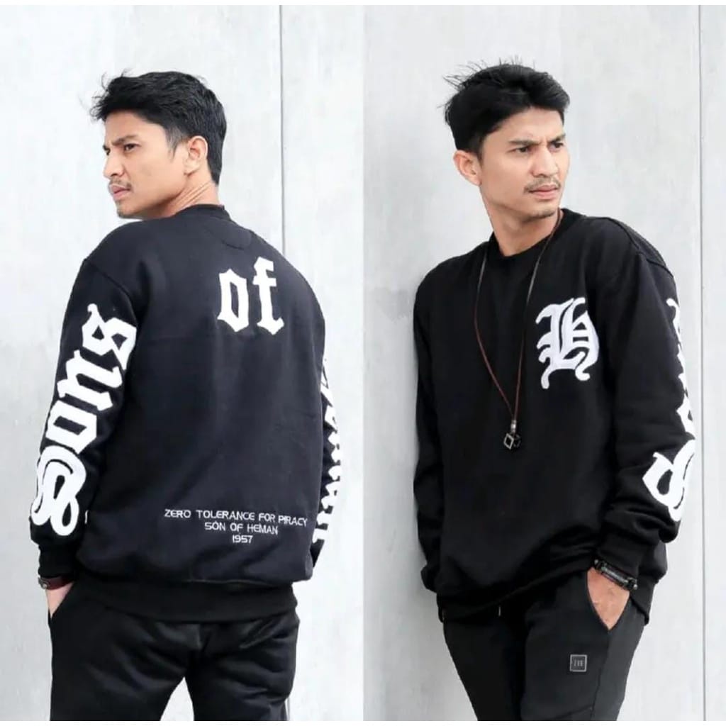 BISA COD - HOODIE SHERPA BORDIR| SWEATER CREWNECK PRIA WANITA TERBARU 2023 HITAM CREWNECK BORDIR