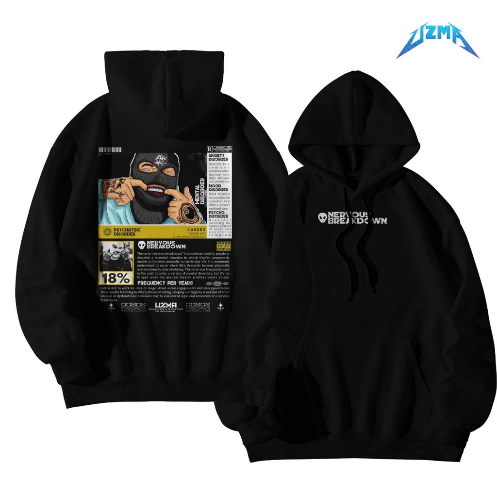 Sjf - HOODIE JUMPER BLACK FON ESTETIK STREETWEAR PREMIUM DISTRO