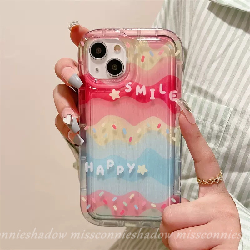 IPHONE Ins Kreatif Warna-Warni Rainbow Happy Smile Candy Color Case Kompatibel Untuk Iphone11 7Plus XR 13 12 14 Pro Max 6 6s 8plus X Xs Max SE 2020 Shockproof Airbag Transparan Soft Cover