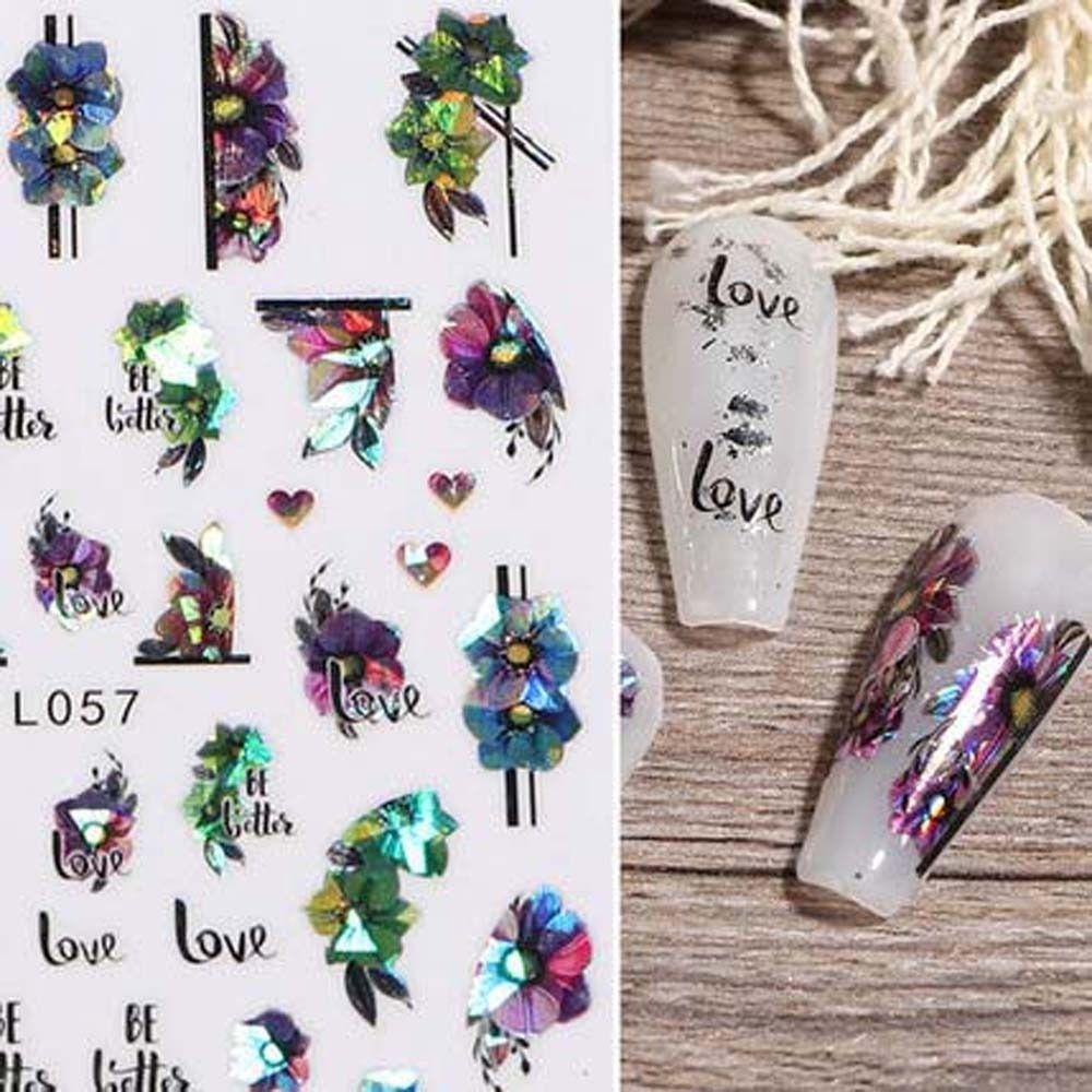 AUGUSTINA Stiker Kuku Bunga Agustina Fashion Ins Style Daun Manikur Aksesoris Tulip Stiker Kuku Laser