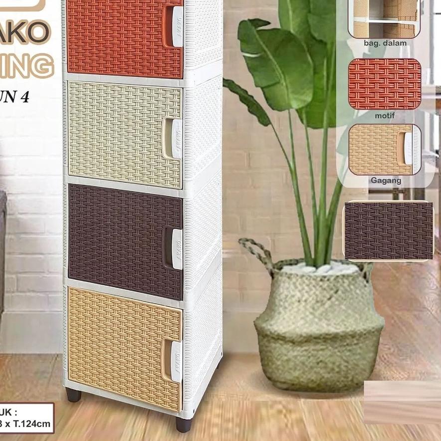 ♚ AKAKO - LEMARI PAKAIAN PLASTIK MINIMALIS/LEMARI ROTAN AKAKO SWING 4 SUSUN ➭