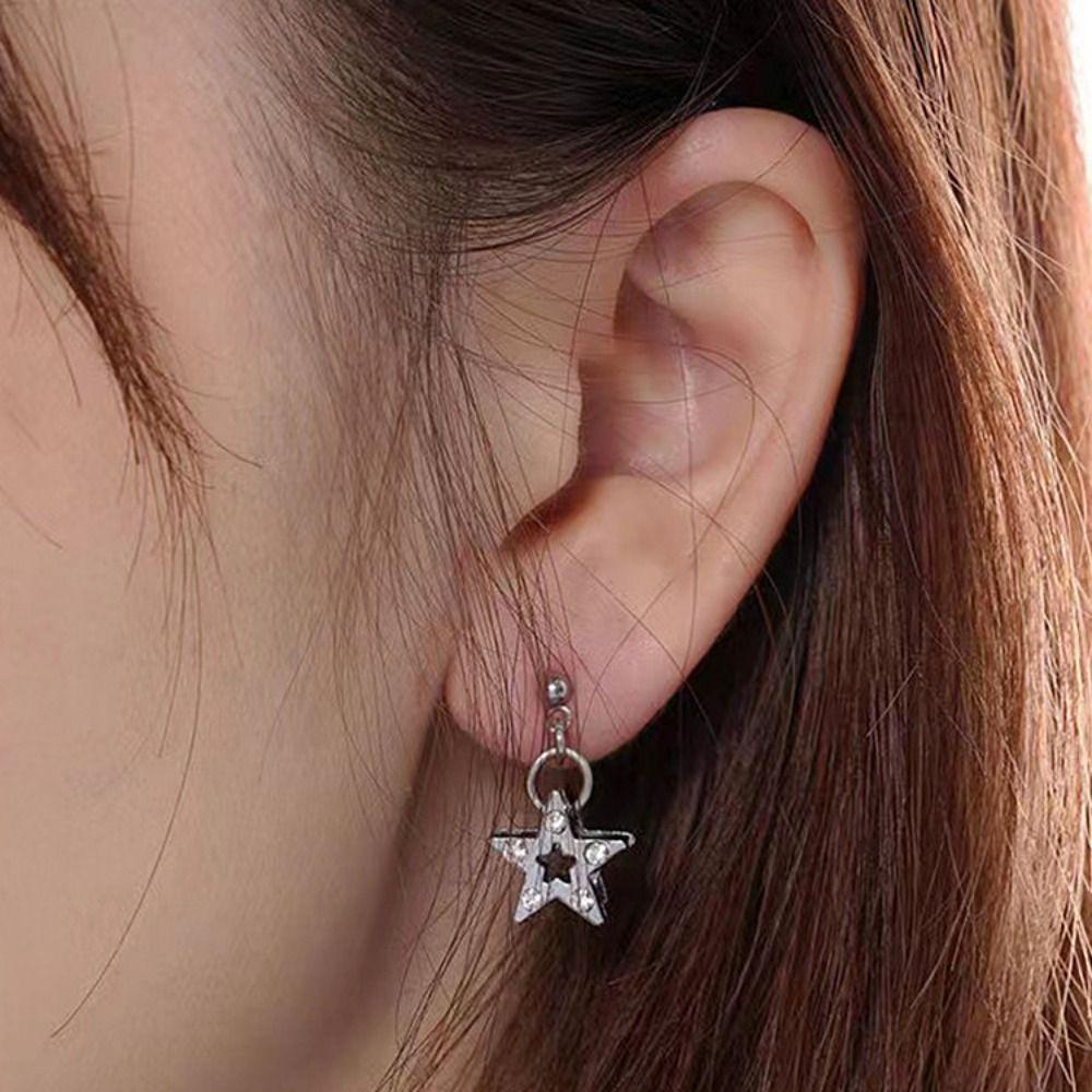 Mxbeauty Pentagram Bintang Stud Anting-Anting Manis Sederhana Pesta Fashion Desain Zirkon Telinga Stud Warna Solid Lady Peri Telinga Tulang Kuku