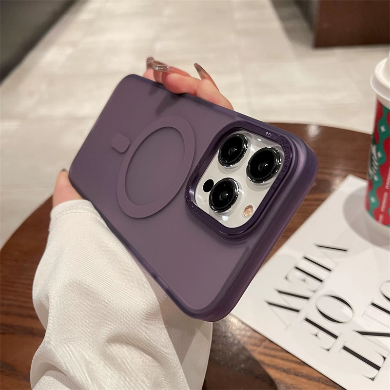 Casing matte Mewah Untuk 14 Pro Max 14Plus iPhone 13 11 12 Untuk case Bingkai Kamera metal Magnetik shockproof back cover
