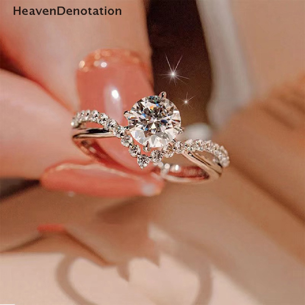 [HeavenDenotation] Fashion Cincin Pasangan Bertatahkan Zirkon Dapat Disesuaikan Untuk Wanita Pria Pernikahan Ring Perhiasan Hadiah HDV