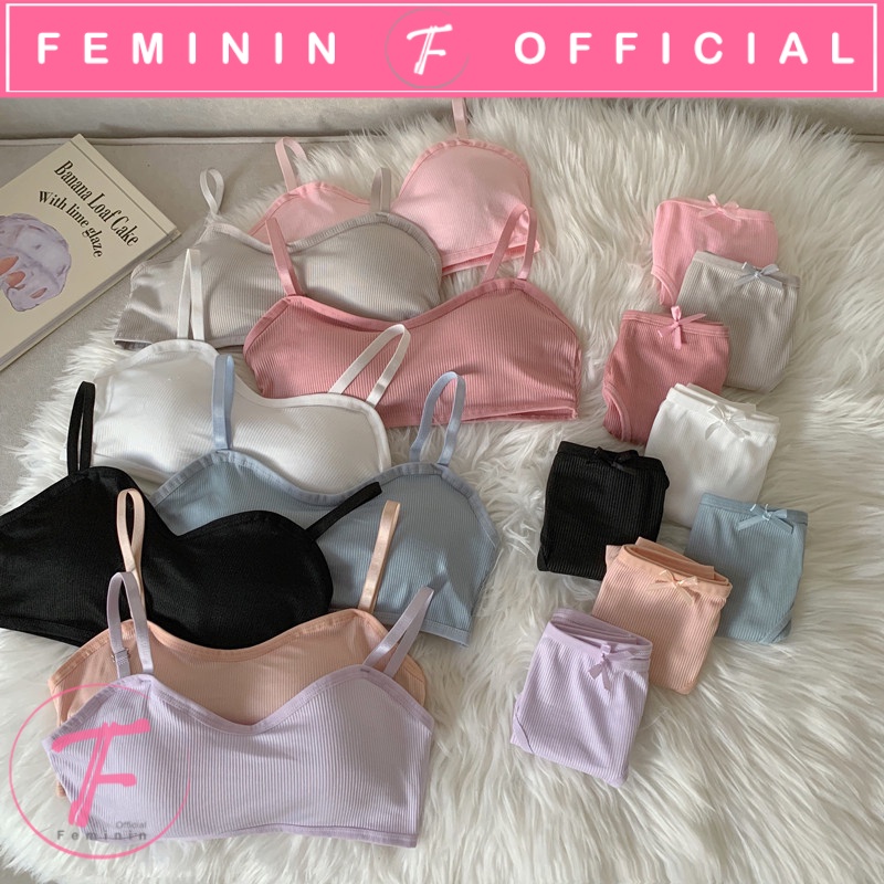 FEMININ Bra One Set Wanita Bh Busa Tanpa Kawat Halus Korean