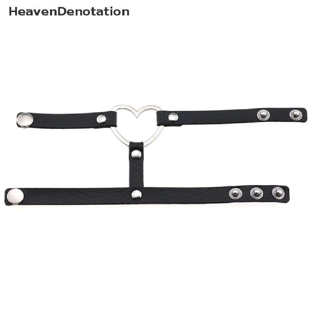 [HeavenDenotation] Punk Gelang Kulit Hitam Untuk Pria Wanita Gelang Jantung Gothic Bracelet HDV