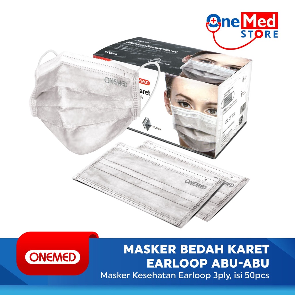 Masker Karet Abu-abu OneMed box isi 50 pcs