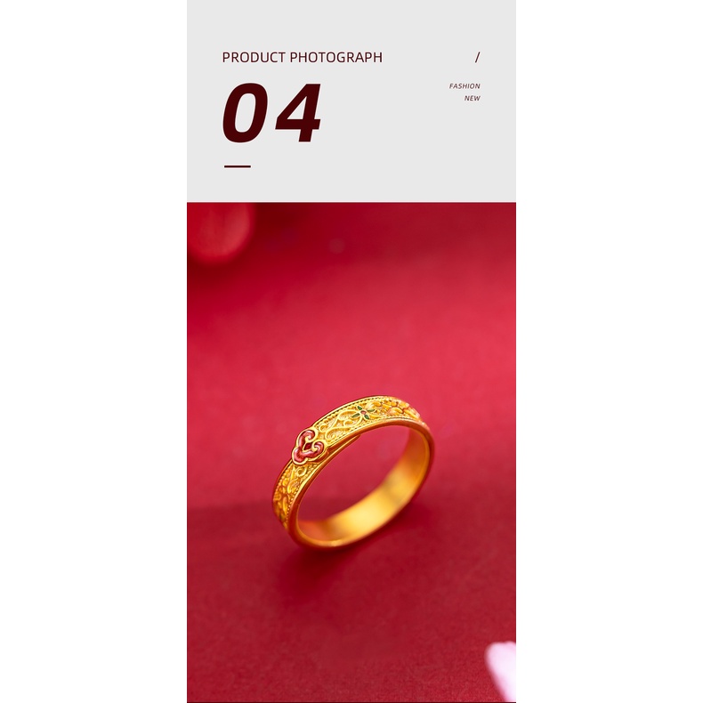 Goldkingdom Perhiasan Fashion Emas Asli Kadar 375Bangkok Aksesoris Ready Stock Gaya Pasangan Membakar Enamel Biru Ruyi Berlapis Emas Cincin Retro Pria Dan Wanita