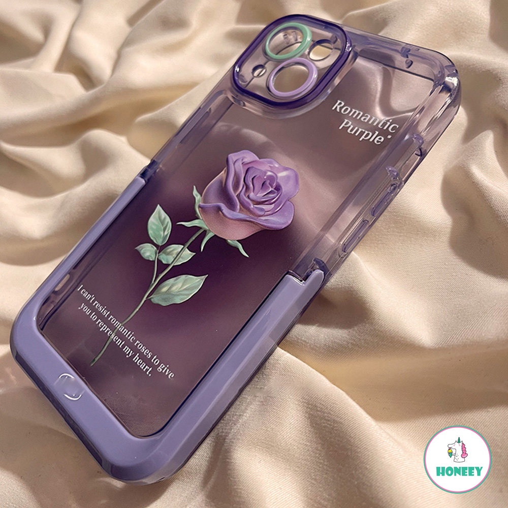 IPHONE Ins Ungu 3D Bunga Mawar Casing Ponsel Kompatibel Untuk Iphone12 13 14 Pro Max Iphone11 Silikon Lembut Indah Ponsel Penutup Belakang Bumper Case