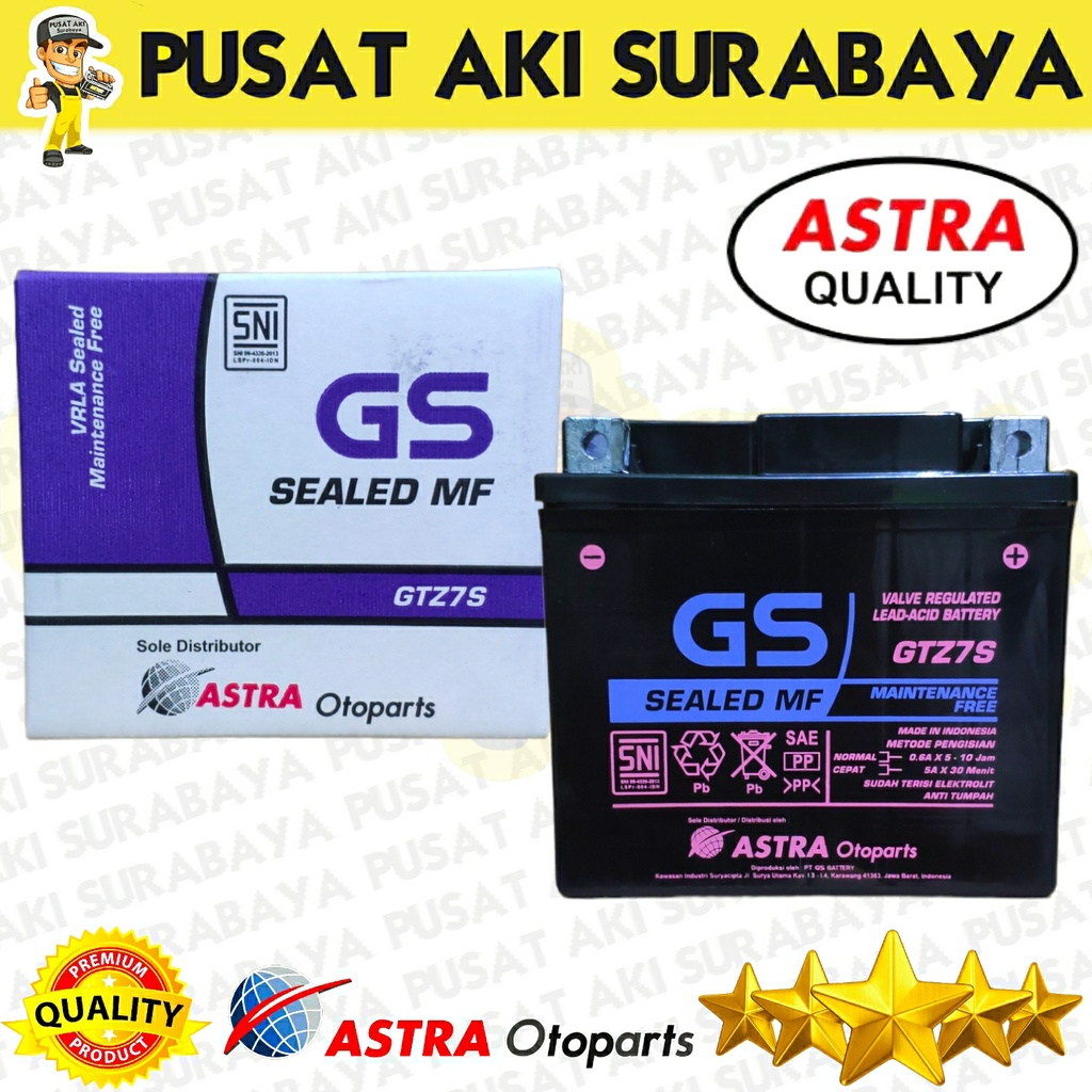 BATERAI MOTOR ACCU KERING GS ASTRA GTZ7S KAWASAKI KLX 150 HONDA CB AKI 12VOLT GTZ6V MTZ6S YTZ6V