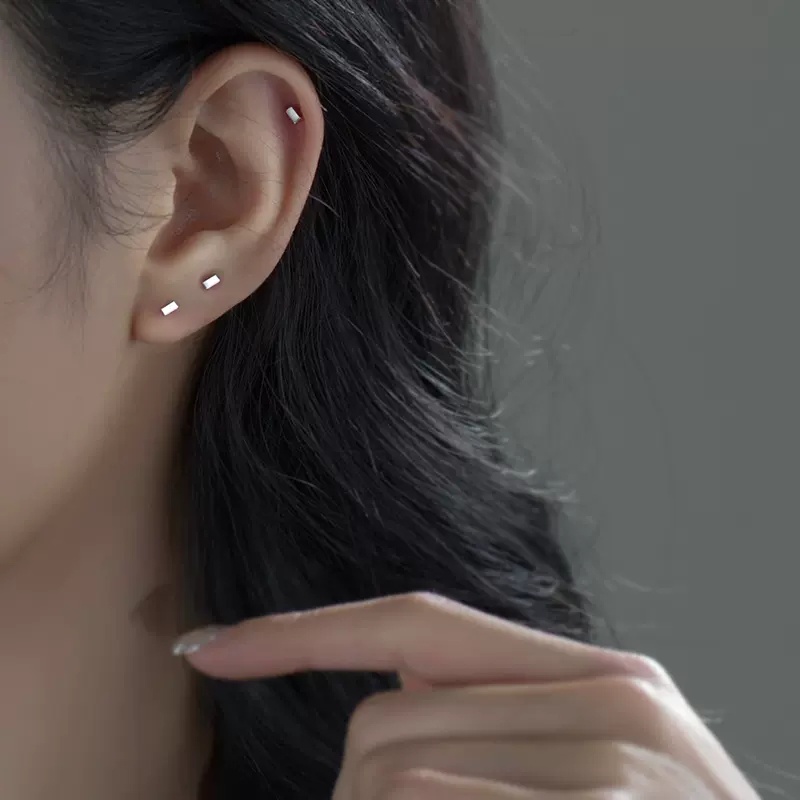 Roselife Minimalis Unisex S925 Perak Kubus Kecil Stud Anting-Anting Untuk Wanita Pria Sederhana Fashion Geometris Anting-Anting Pakaian Sehari-Hari Telinga Perhiasan 1pasang