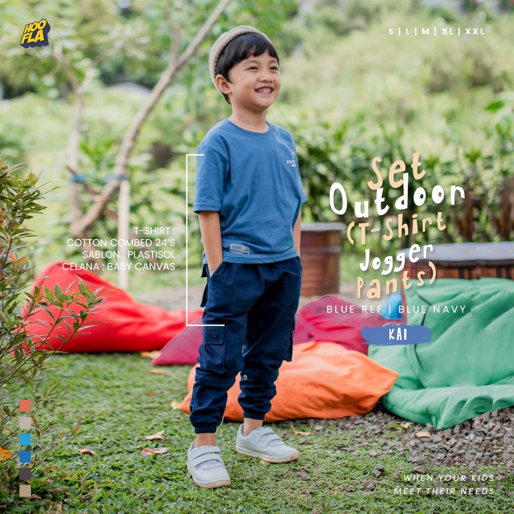 Hoofla Kids Set Outdoor T-Shirt n Jogger Pants KAI BLUE Setelan Anak Outdoor Set Baju dan Celana Ana