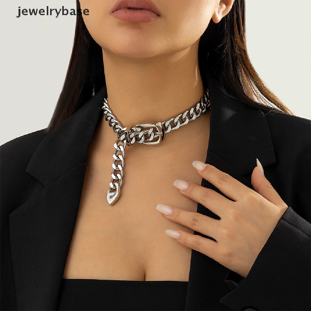 [jewelrybase] Fashion Hip Hop Punk Logam Sabuk Gesper Rantai Choker Kalung Perhiasan Untuk Wanita Tebal Chunky Klavikula Rantai Kalung Butik