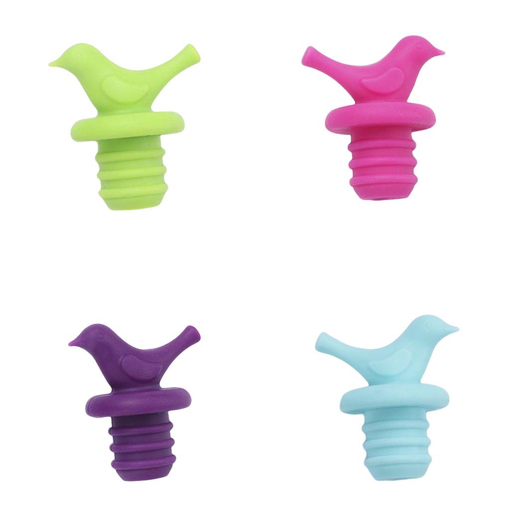 4pcs Stopper Anggur Gaya Burung Tahan Air Silikon Tutup Botol Wine Pourer Stoppers Penyegelan Yang Bagus Tahan Tarik Kuat
