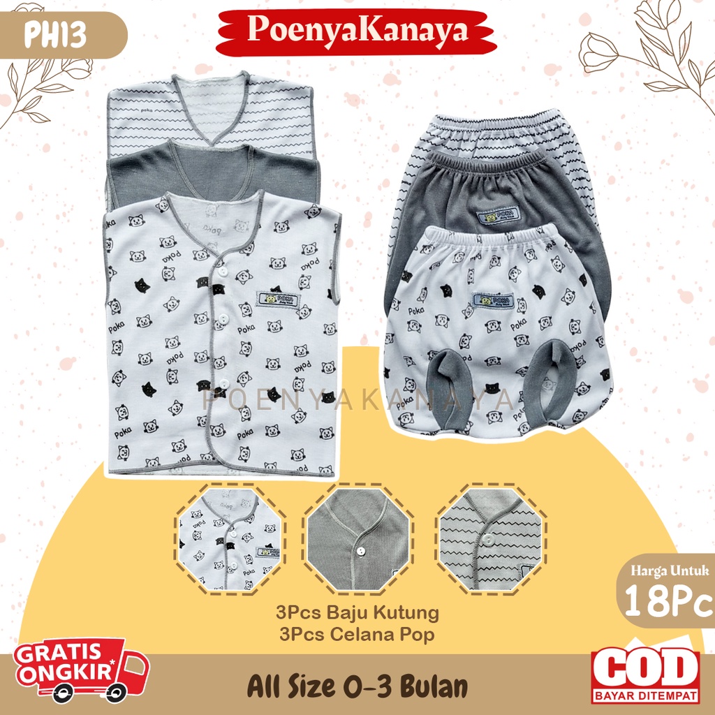 Paket 18pcs Setelan Baju Bayi Celana Bayi Baru Lahir Gift Set Baby Seri Abu POKA PH13