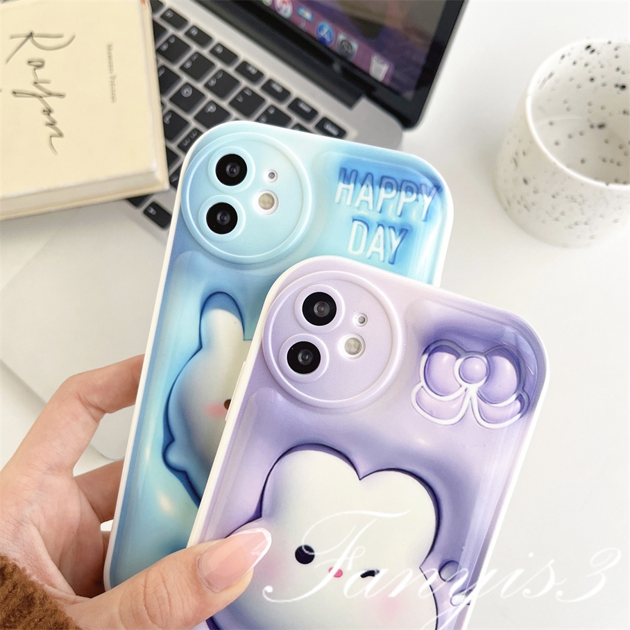 Compatible For iPhone 14 13 12 11 Pro Max X XR Xs Max 8 7 6 6s Plus SE 2020 Kompatibel Untuk Lucky Rabbit 3D Vision Phone Case TPU Soft Cover Pelindung