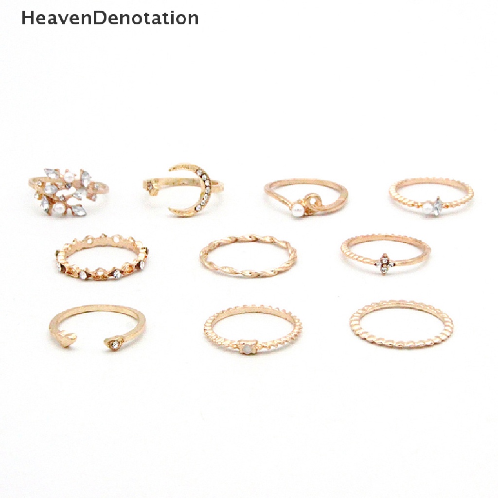 [HeavenDenotation] 10Pcs / set Moon Star Rings Women Girls Bohemian Jewellery set Gifts Accessories HDV