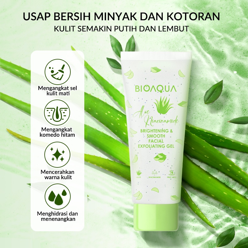 GIRLSNEED77 COD MEDAN BIOAQUA Scrub Wajah Peeling Gel Niacinamide Brightening &amp; Smooth Facial Exfoliating Gel Wajah 100g Eksfoliasi Gel Face Scrub