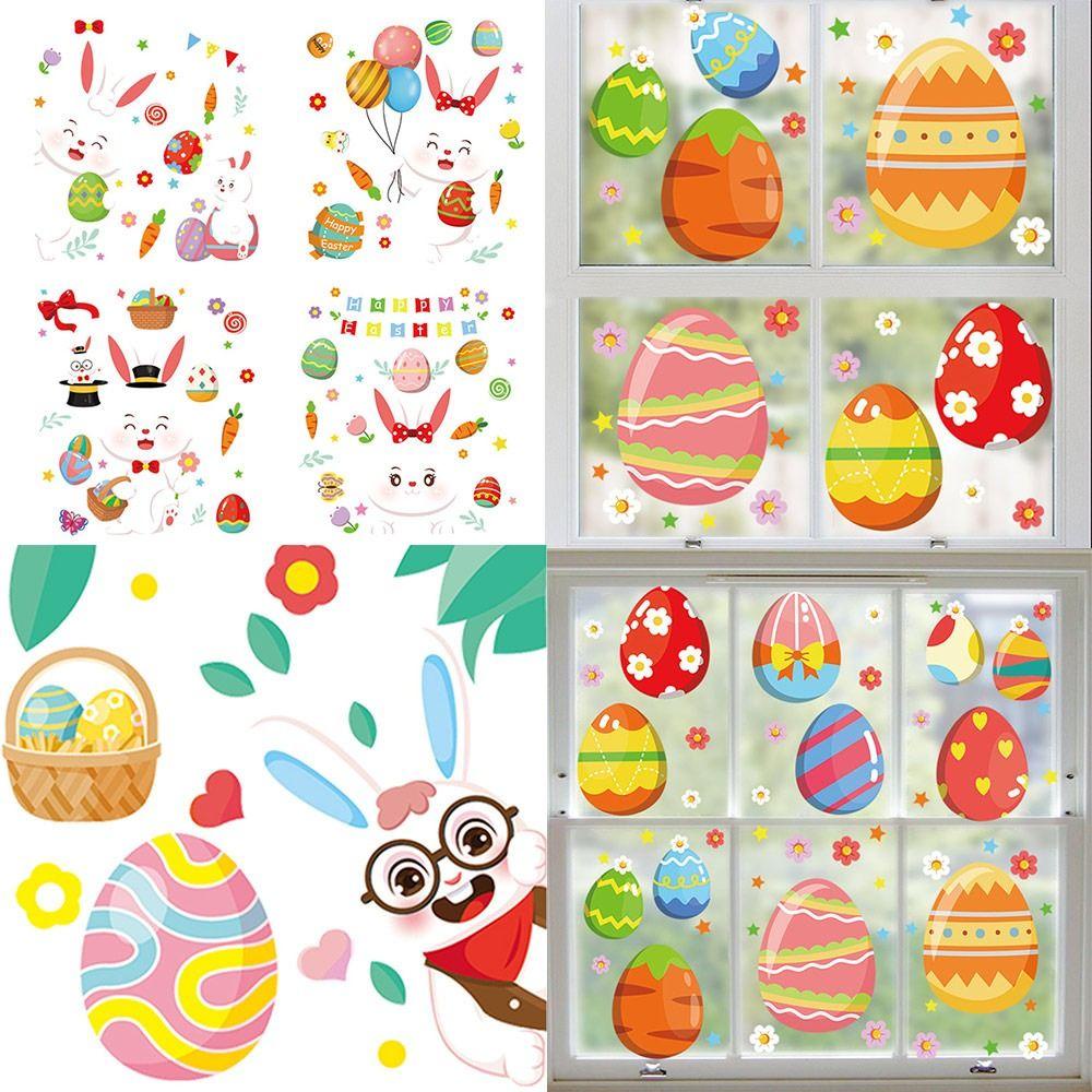 Solighter 1set Easter Rabbit Statis Stiker Hadiah Perlengkapan Festival Dekorasi Rumah Telur Ayam