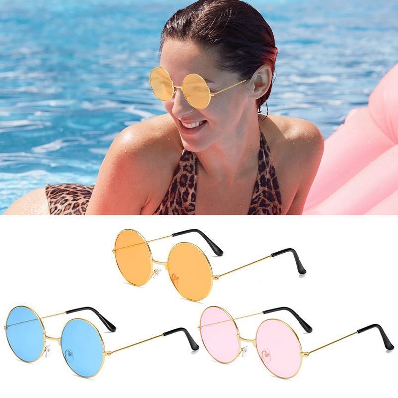 Retro Kacamata Hitam Emas Ungu Hijau Putaran Hippie Kacamata Untuk Mardi Gras Masquerade Hippie Party Favor Aksesoris