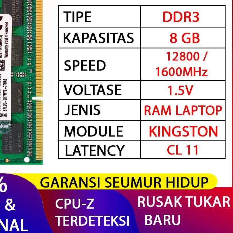 ✶ RAM KINGSTON DDR3 8GB 1600MHZ  ORI RAM LAPTOP DDR3 RAM NB DDR3 ❃