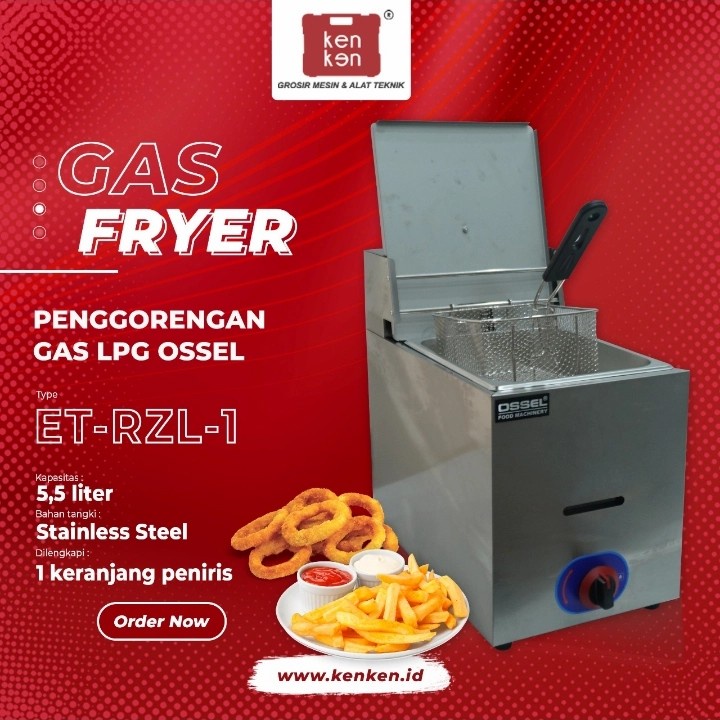 OSSEL Gas Fryer 1 Tangki Penggorengan Kentang Gas Deep Fryer 5,5Liter OSSEL