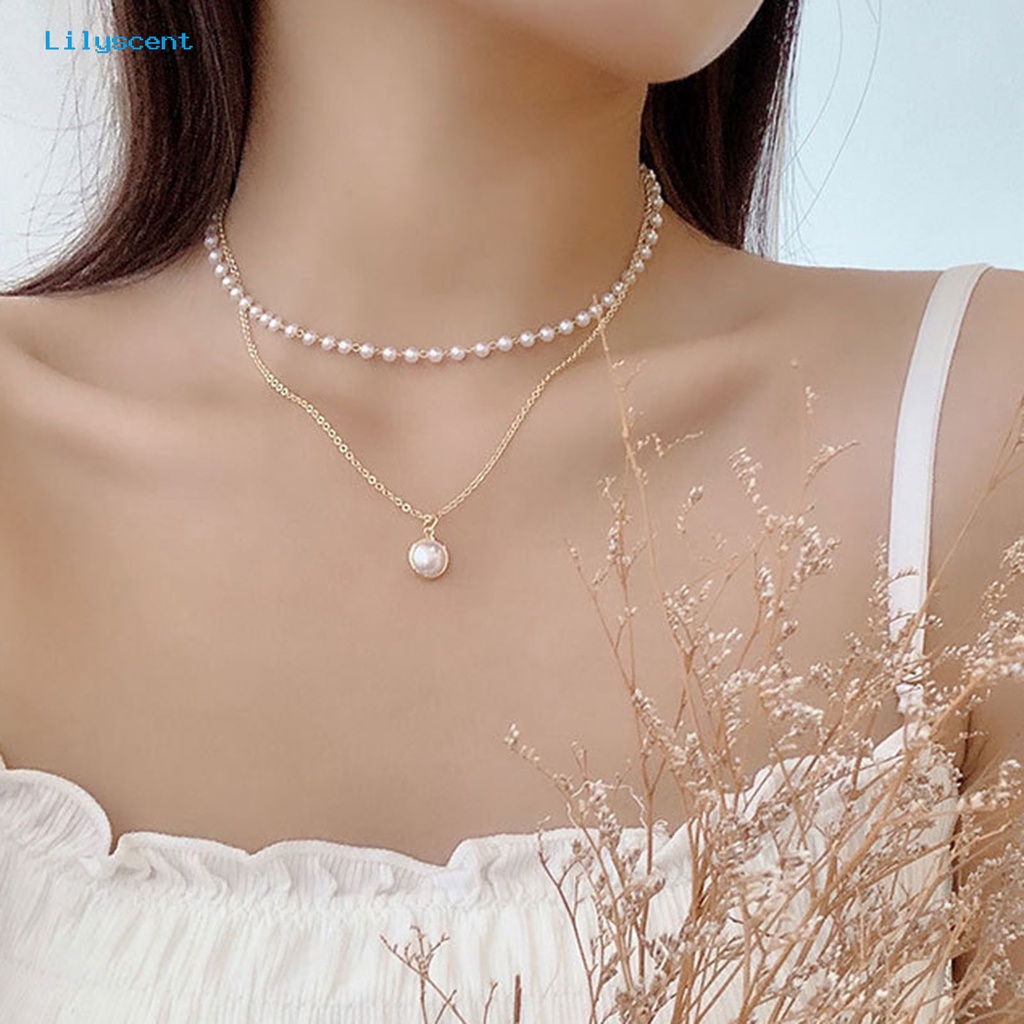 [LS] Kalung Lingkaran Double-layered All-match Elegan Nyaman Electroplating Faux Pearls Women Bracelet Untuk Pacaran