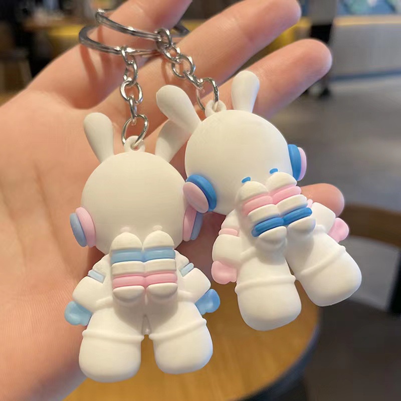 Fashion Kawaii Astronot Luar Angkasa Bunny Boneka Gantungan Kunci Untuk Wanita Pria Lucu Ransel Liontin Aksesoris Pasangan Hadiah Mobil Key Ring