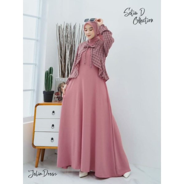 gamis jelin set  rompi kotak