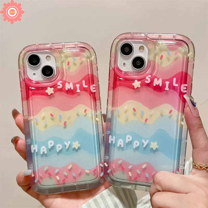 IPHONE Casing Happy Smile Kompatibel Untuk Iphone11 13 12 14 Pro Max 7Plus XR 6 6s 8plus X Xs Max SE 2020 INS Kreatif Warna-Warni Pelangi Shockproof Airbag Transparan Lembut TPU Cover