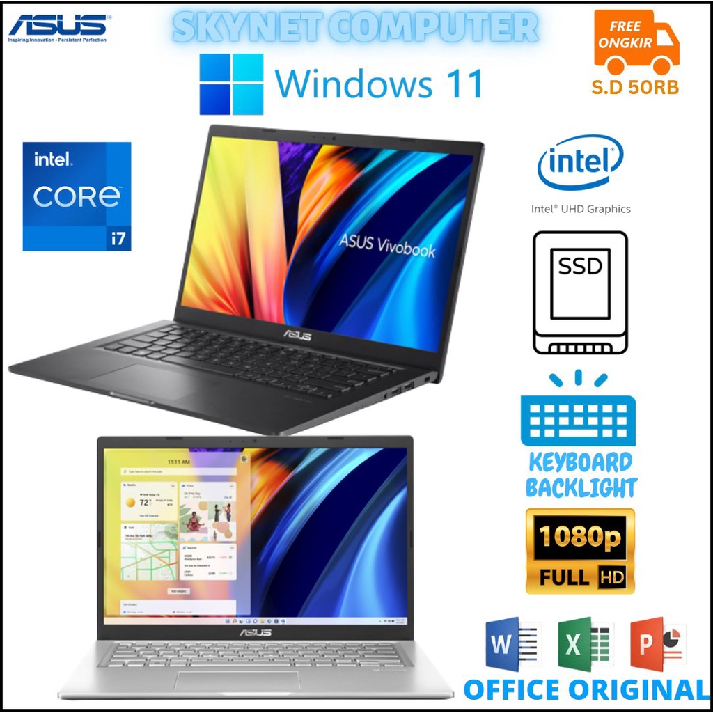 ASUS VIVOBOOK A1400EA INTEL CORE i7 1165G7 RAM16GB SSD 512GB FHD IPS WINDOWS 11 DAN OFFICE 2021 ORIGINAL