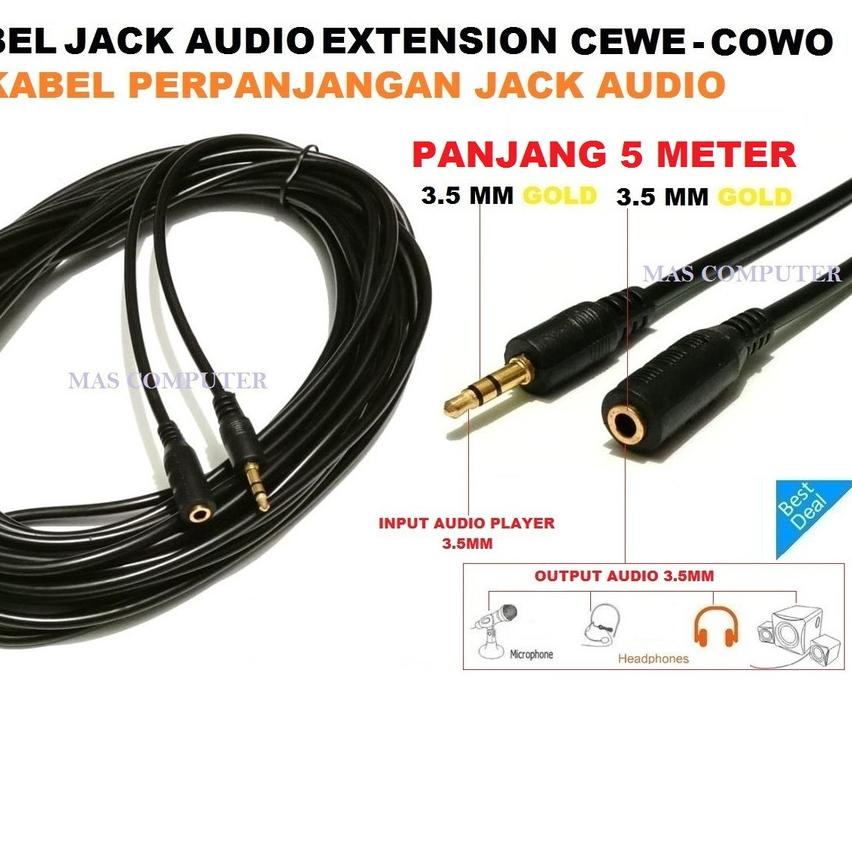 ♩ KABEL JACK AUDIO EXTENSION PANJANG 5 METER/JACK AUDIO AUX 3.5MM - 3.5MM/KABEL PERPANJANGAN AUDIO ▼