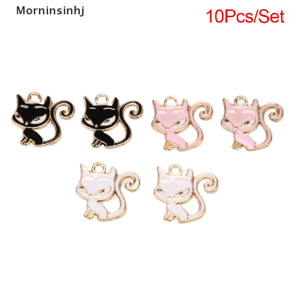 Mornin 10Pcs/Set Alloy Enamel Cat Ch Liontin Temuan Perhiasan DIY Membuat Craft id