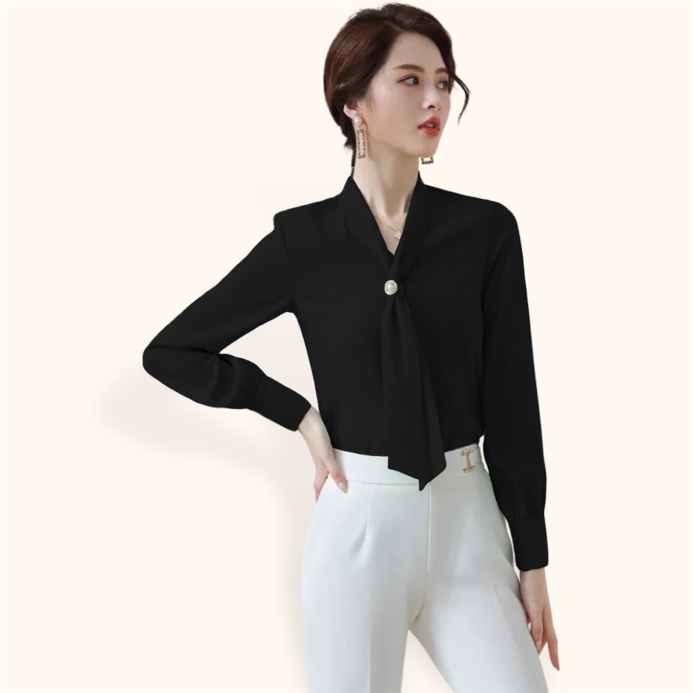Kemeja lengan panjang wanita gaya Korea variasi syal model terbaru - XSHOP Lovina