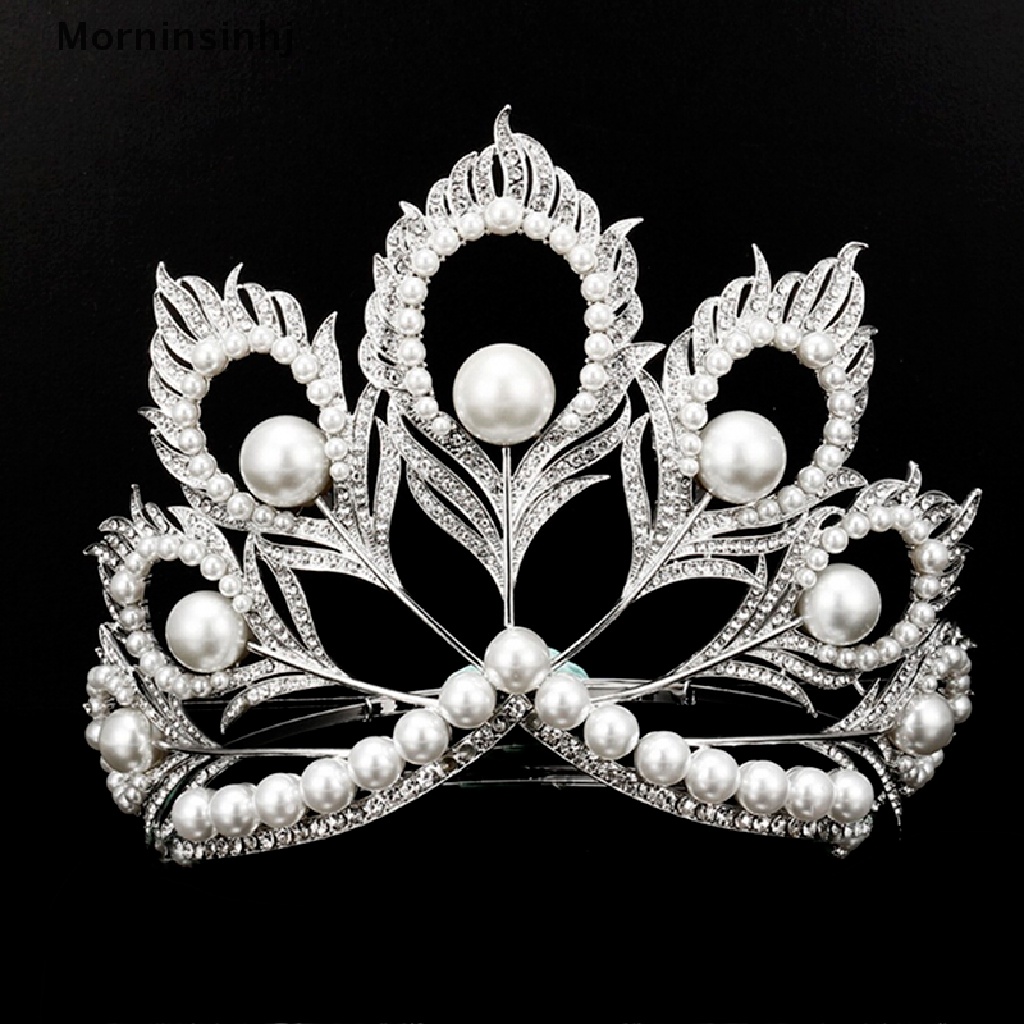 Mornin Handmade Bridal Mutiara Kristal Tiara Mahkota Rambut Besar Kontes Pesta Bando id