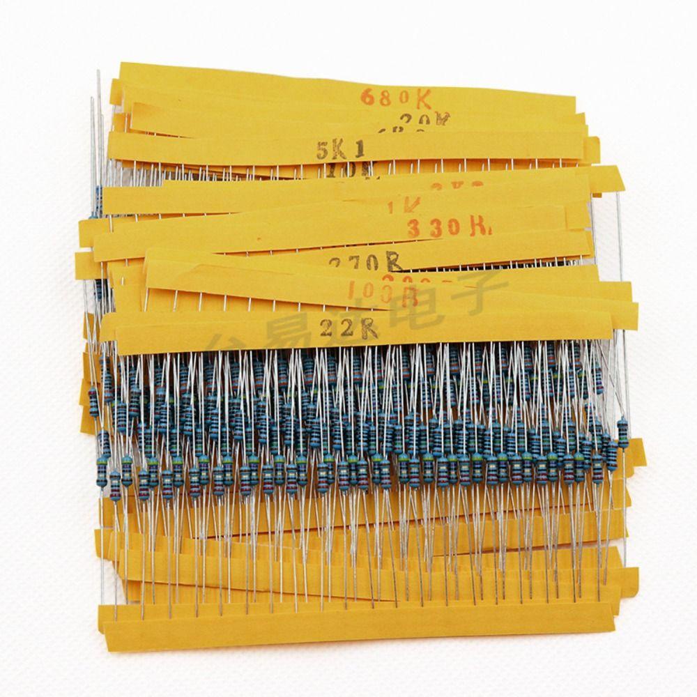 TOP 600pcs /set Resistor Metal 1K 10K 100K 220ohm Metal Film 30jenis 1/4W Komponen Pasif Tahanan