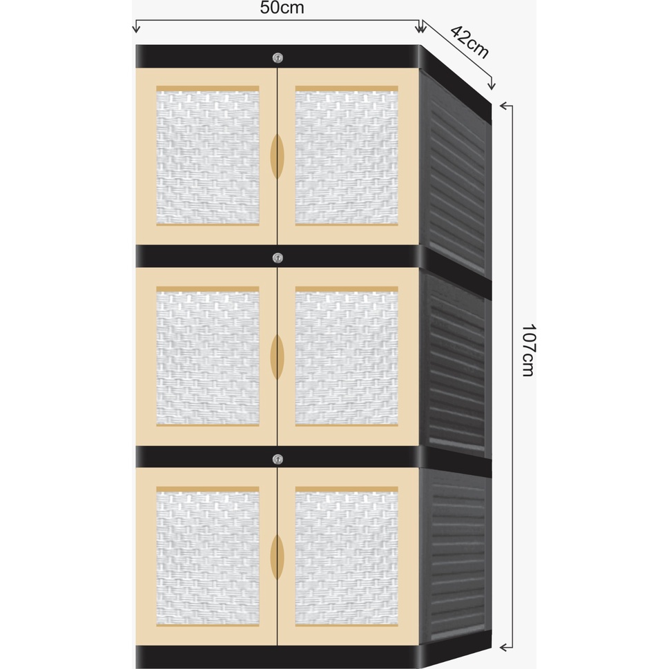 COD Rak Lemari Pakaian Plastik Murah jumbo besar 3 susun 6 pintu dengan kunci Tebal Portable