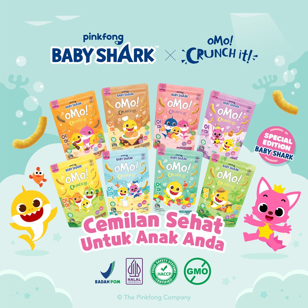 OMO! Crunch It X Baby Shark Series 25g - Pinkfong Series - Snack Sehat Bayi - Cemilan Anak - Omo! Healthy Snack Terbaru